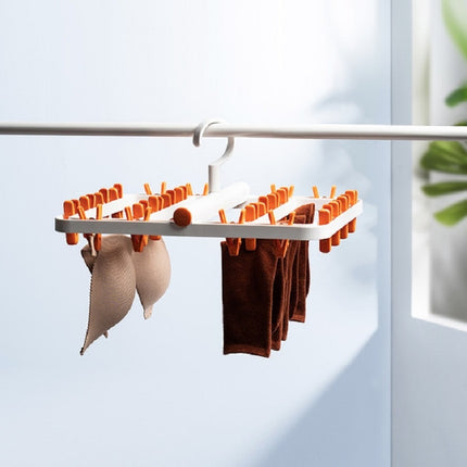 Foldable Multifunctional Drying Rack Socks Underwear Clip Holder(White Grey)-garmade.com