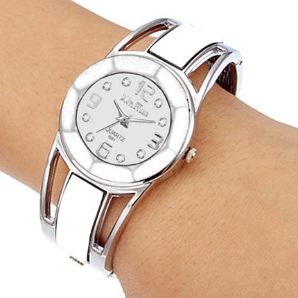 XinHua Women Diamond Mirror Surface Hollow Stainless Steel Bracelet Quartz Watch(White)-garmade.com