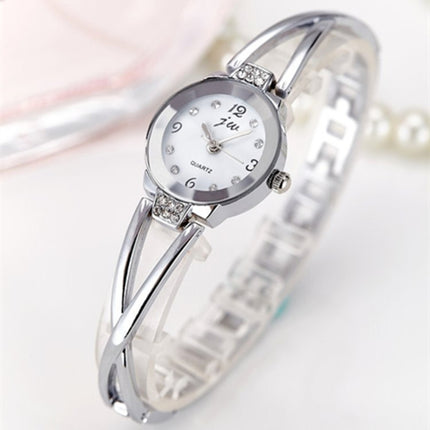 2 PCS Steel Belt Diamond Mirror Digital Scale Quartz Watch Bracelet Watch for Women(White shell black surface)-garmade.com