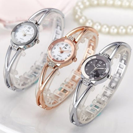 2 PCS Steel Belt Diamond Mirror Digital Scale Quartz Watch Bracelet Watch for Women(White shell black surface)-garmade.com