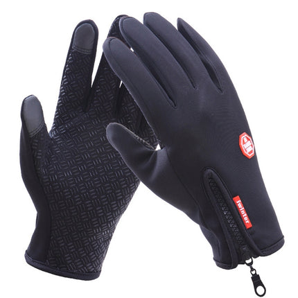 Cycling Gloves Full Finger Neoprene PU Breathable Leather Warm Winter Outdoor Sports Gloves(Black)-garmade.com