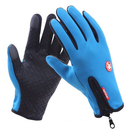 Cycling Gloves Full Finger Neoprene PU Breathable Leather Warm Winter Outdoor Sports Gloves(Blue)-garmade.com