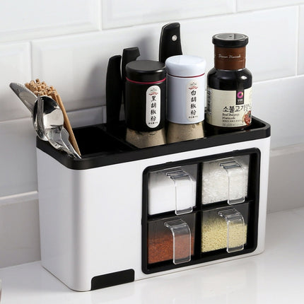 Wall-mounted Household Punch-free Chopsticks Storage Multi-function Kitchen Seasoning Box(White + Blue)-garmade.com