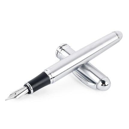 X750 Stationery Stainless Steel Fountain Pen Medium Nib Ink Pens School Oiifice Gift, Nib Size:0.5mm(Silver)-garmade.com