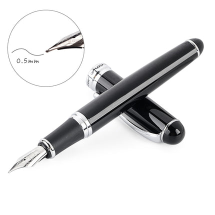 X750 Stationery Stainless Steel Fountain Pen Medium Nib Ink Pens School Oiifice Gift, Nib Size:0.5mm(Black)-garmade.com