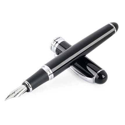 X750 Stationery Stainless Steel Fountain Pen Medium Nib Ink Pens School Oiifice Gift, Nib Size:0.5mm(Black)-garmade.com