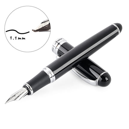 X750 Stationery Stainless Steel Fountain Pen Medium Nib Ink Pens School Oiifice Gift, Nib Size:1.1mm(Black)-garmade.com
