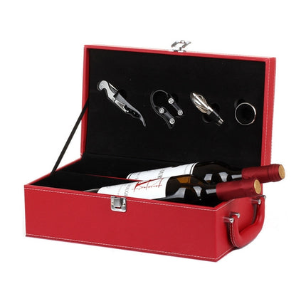 Wine Gift Box Double Stick with Tools Wine Gift Box Leather Box(Red)-garmade.com
