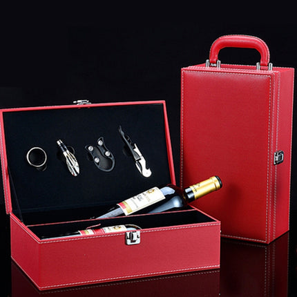 Wine Gift Box Double Stick with Tools Wine Gift Box Leather Box(Red)-garmade.com