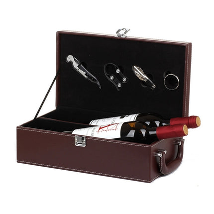 Wine Gift Box Double Stick with Tools Wine Gift Box Leather Box(Brown)-garmade.com
