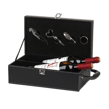 Wine Gift Box Double Stick with Tools Wine Gift Box Leather Box(Black)-garmade.com