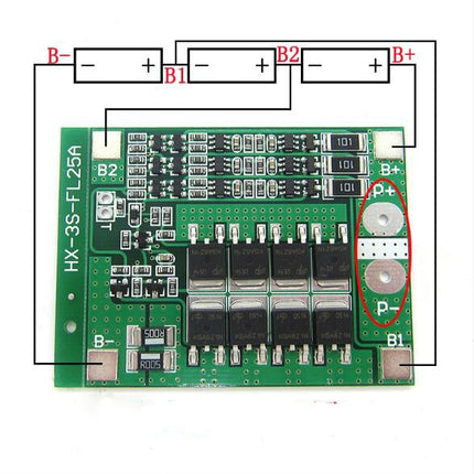 25A 11.1V-12.6V Over-Current Over-Charge Protection Board with Equalization for 18650 Lithium Battery 3 String 12V 25A-garmade.com