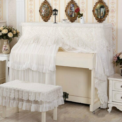 Lace Embroidered Piano Full Dust Cover, Size: 153x33x120cm Sigle Seat(White)-garmade.com