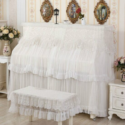 Lace Embroidered Piano Full Dust Cover, Size: 153x33x120 Double Seats(White)-garmade.com