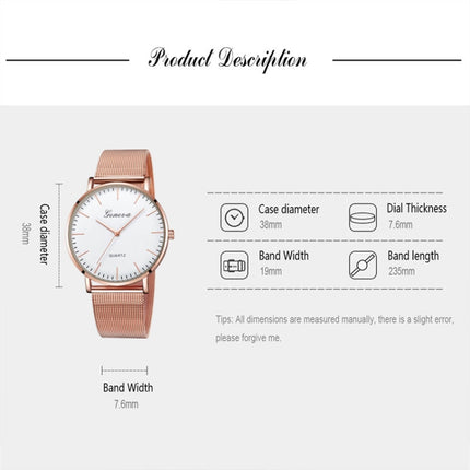 Geneva Fashion Quartz Watch Men Women Mesh Stainless Steel Watchband(Gold shell White dial gold needle)-garmade.com