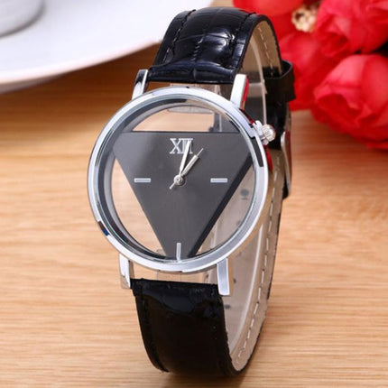 Snake Belt Women Watch Double-Sided Hollow Perspective Triangle Quartz Watch(Black)-garmade.com