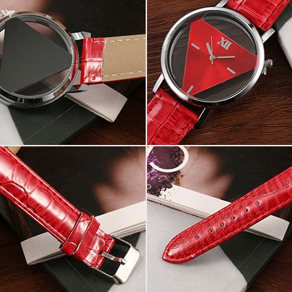 Snake Belt Women Watch Double-Sided Hollow Perspective Triangle Quartz Watch(Black)-garmade.com