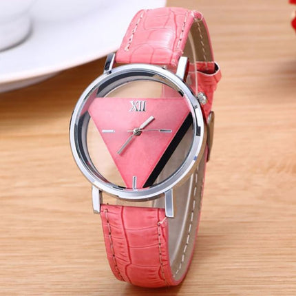 Snake Belt Women Watch Double-Sided Hollow Perspective Triangle Quartz Watch(Pink)-garmade.com