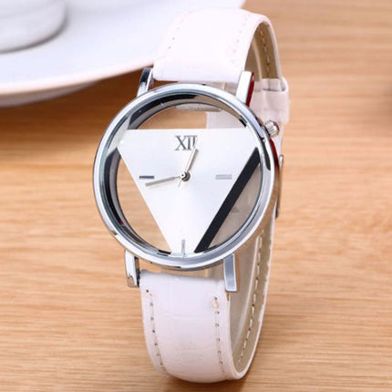 Snake Belt Women Watch Double-Sided Hollow Perspective Triangle Quartz Watch(White)-garmade.com