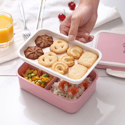 Wheat Straw Carrying Lunch Box Student Multi-layer Sushi Box Lunch Box Fruit Box Lunch Box Set 800-1000ml(Rectangular double layer green)-garmade.com