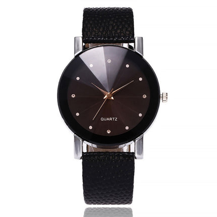 2 PCS Watch Casual Simple Quartz Clock for Women Leather Strap Wrist Watch(black black)-garmade.com