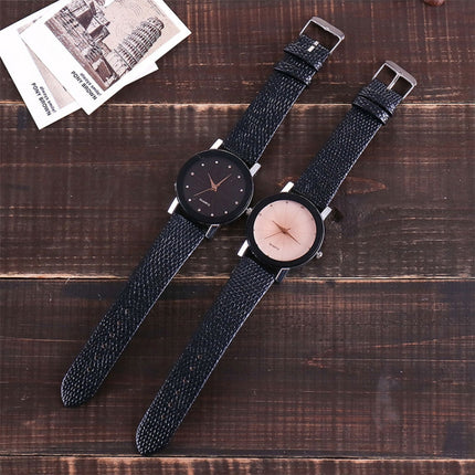 2 PCS Watch Casual Simple Quartz Clock for Women Leather Strap Wrist Watch(black black)-garmade.com
