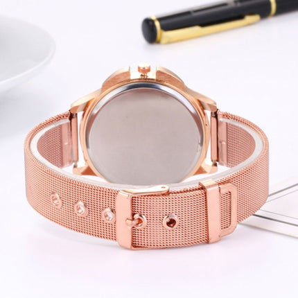 Smeeto Women Fashion Flower with Rhinestone Mesh Belt Alloy Bracelet Quartz Watch(rose gold)-garmade.com