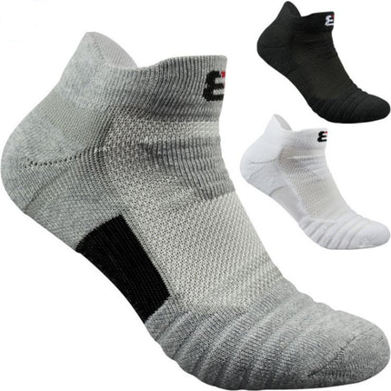 3 Pairs Men Outdoor Running Basketball Socks Boat Socks(Grey)-garmade.com