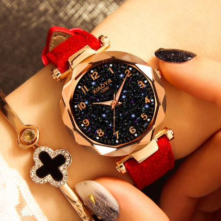 XIAOYA Fashion Women Star Sky Dial PU Leather Belt Quartz Wrist Watches(Grey)-garmade.com