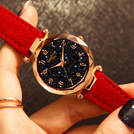 XIAOYA Fashion Women Star Sky Dial PU Leather Belt Quartz Wrist Watches(Green )-garmade.com