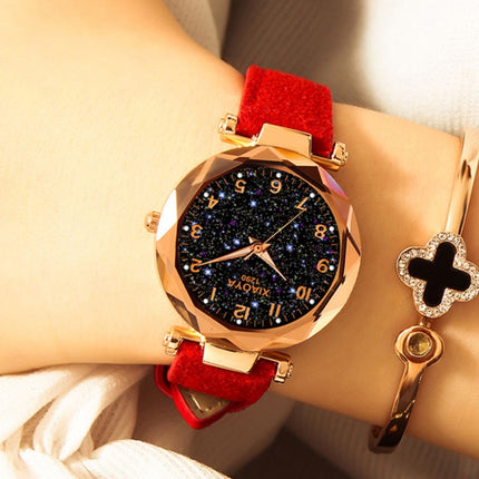 XIAOYA Fashion Women Star Sky Dial PU Leather Belt Quartz Wrist Watches(Green )-garmade.com