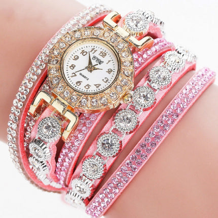 2 PCS Small Dial Diamond-plated Winding Bracelet Quartz Watch(Pink)-garmade.com