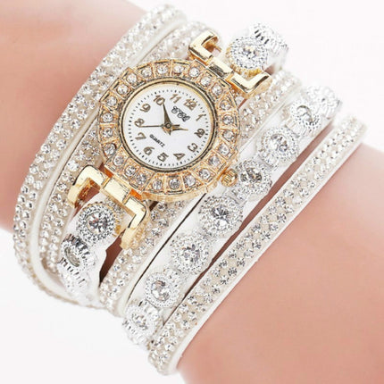 2 PCS Small Dial Diamond-plated Winding Bracelet Quartz Watch(WHITE)-garmade.com