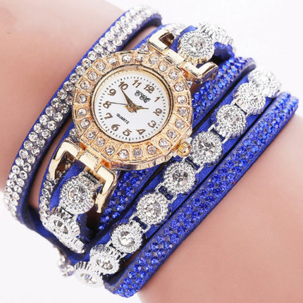 2 PCS Small Dial Diamond-plated Winding Bracelet Quartz Watch(Blue)-garmade.com
