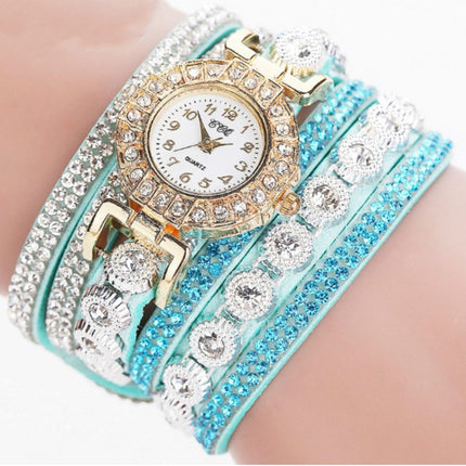 2 PCS Small Dial Diamond-plated Winding Bracelet Quartz Watch(light Green )-garmade.com