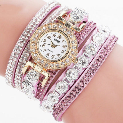 2 PCS Small Dial Diamond-plated Winding Bracelet Quartz Watch(Purple)-garmade.com