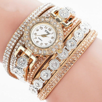 2 PCS Small Dial Diamond-plated Winding Bracelet Quartz Watch(Milky white)-garmade.com