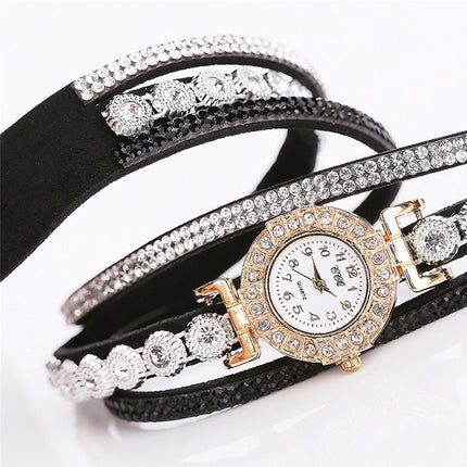2 PCS Small Dial Diamond-plated Winding Bracelet Quartz Watch(Milky white)-garmade.com