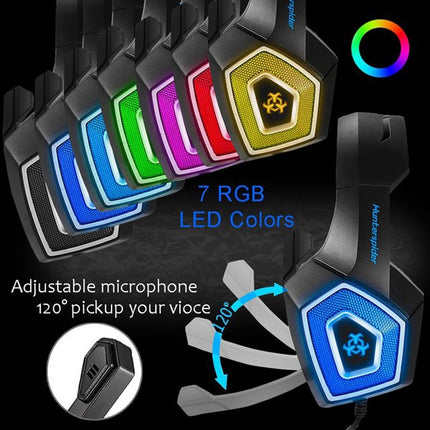 V1 3.5mm RGB Colorful Luminous Wire Control Gaming Headset, Cable Length: 2.2m(Black Blue)-garmade.com