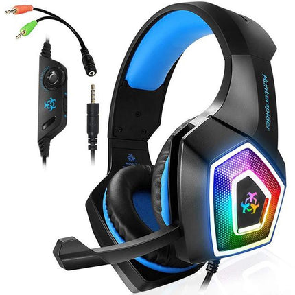 V1 3.5mm RGB Colorful Luminous Wire Control Gaming Headset, Cable Length: 2.2m(Black Blue)-garmade.com
