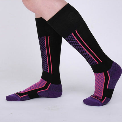 Winter Men Woman Thermal Ski Socks Thicken Cotton Warm Sports Socks Snowboarding Cycling Adult Skiing Hiking Socks Leg Warmer(Black Purple for Woman)-garmade.com