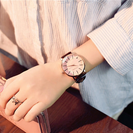 Ulzzang Simple Waterproof Large Dial Watch for Women(Brown Pink)-garmade.com