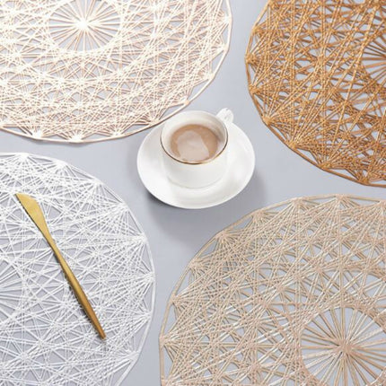 2 PCS Round PVC Insulated Placemat Creative Hollow Household Table Decoration, Size: 38cm(Gold)-garmade.com