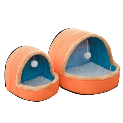 Pet Dog Cat Warm Soft Bed Pet Cushion Dog Kennel Cat Castle Foldable Puppy House with Toy Ball, Size:S(Camel Color)-garmade.com