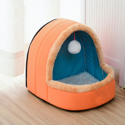 Pet Dog Cat Warm Soft Bed Pet Cushion Dog Kennel Cat Castle Foldable Puppy House with Toy Ball, Size:S(Orange)-garmade.com