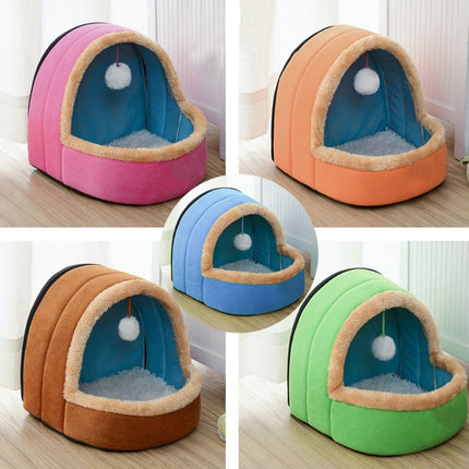 Pet Dog Cat Warm Soft Bed Pet Cushion Dog Kennel Cat Castle Foldable Puppy House with Toy Ball, Size:S(Blue)-garmade.com