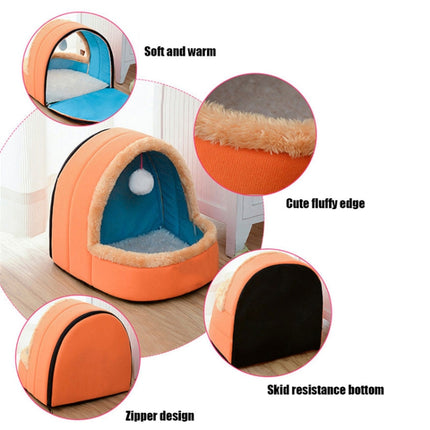Pet Dog Cat Warm Soft Bed Pet Cushion Dog Kennel Cat Castle Foldable Puppy House with Toy Ball, Size:S(Blue)-garmade.com