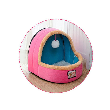Pet Dog Cat Warm Soft Bed Pet Cushion Dog Kennel Cat Castle Foldable Puppy House with Toy Ball, Size:S(Pink)-garmade.com