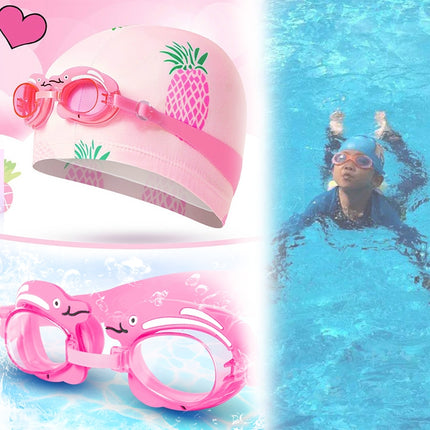 3 in 1 Children Swimming Swimming Cap + Swimming Goggles + Nose Clip Earplugs Set(Pink Pineapple)-garmade.com