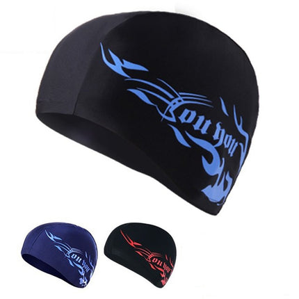 Unisex Spandex Breathable Swimming Cap(Blue Fire on Red)-garmade.com
